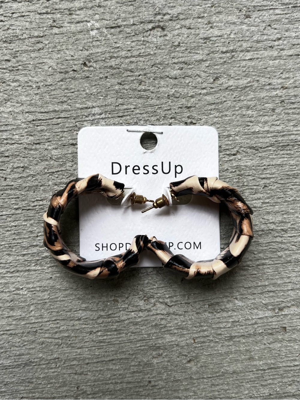 DressUp Beige and Black Twisted Hoop Earrings